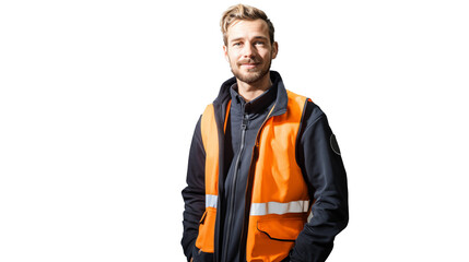 Cutout of Young Logistic Worker in Orange Safety Vest 