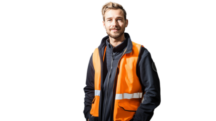 Cutout of Young Logistic Worker in Orange Safety Vest 