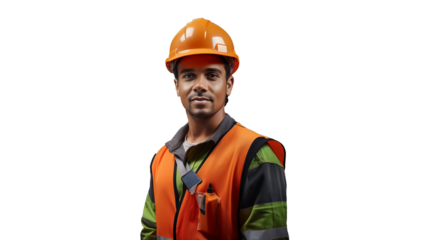 Cutout of Young Logistic Worker in Orange Safety Vest 