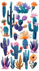 Retro colorful cactus set illustration poster background