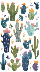 Retro colorful cactus set illustration poster background
