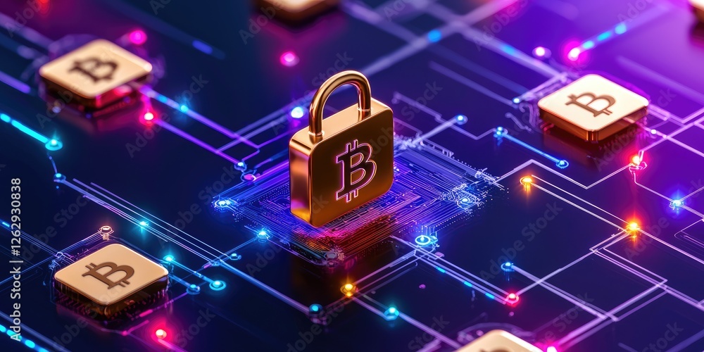 Fototapete data encryption in a digital landscape featuring a secure blockchain network with nodes and transactions, neutral background, focus on technology and security