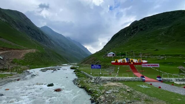 The Zojila War Memorial, This war memorial is at a scenic and serene location near the Sindhu River in Ladakh, India.