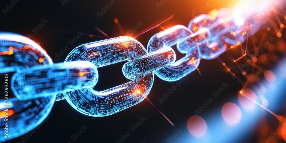 Aufkleber Concept of identity verification and fraud prevention through blockchain, with a digital lock symbol and glowing public ledger, emphasizing security and trust in a neutra