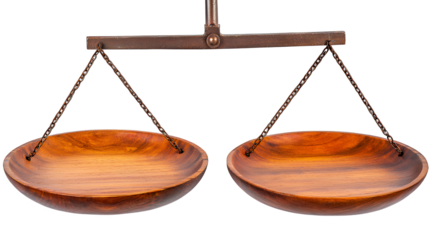 a wooden scale with a plate and pan on it PNG image, PNG file, Generative art.