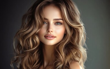 Fototapeta premium Brunette Beauty with Long Shiny Wavy Hair Elegant Model in High Fashion Photography
