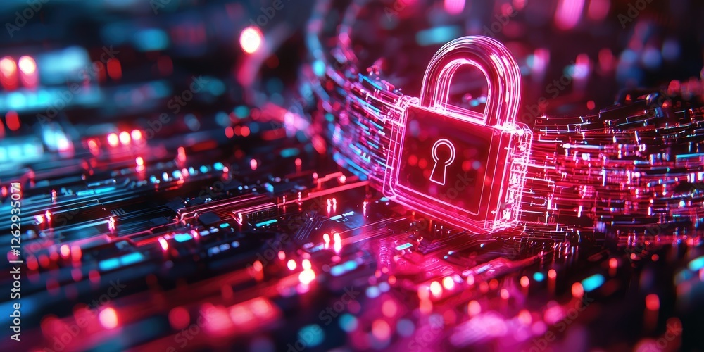 Fototapete data encryption visualized with digital locks and secure servers in a neutral office environment, emphasizing safe browsing and internet security