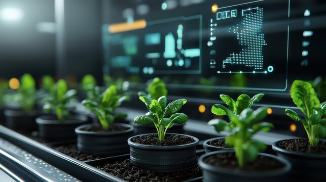A futuristic composting facility that utilizes real time digital technologies automation and data analytics to optimize sustainable and eco friendly agricultural practices