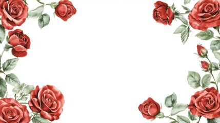 Elegant Watercolor Red Roses Frame: Romantic Floral Border Design