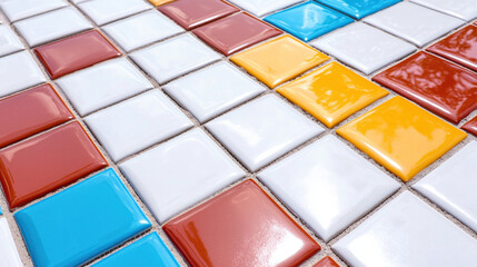 Colorful mosaic tiles with glossy finish and sharp diagonal lines