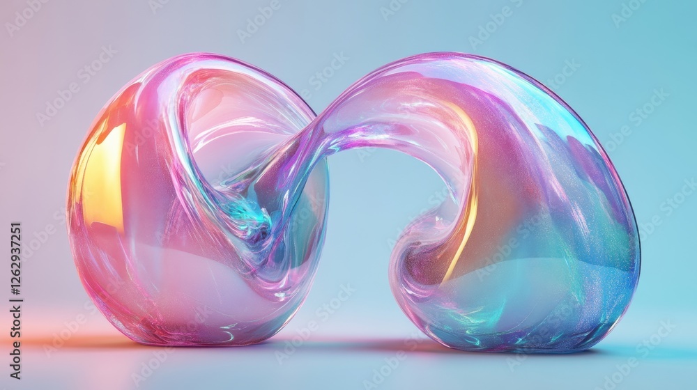 Aufkleber abstract iridescent holographic curved lines on a electric teal background. modern 3d rendering illu
