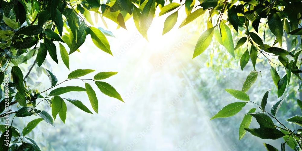 Poster line connection in a tranquil forest enveloped in morning mist, soft light filtering through trees, serene atmosphere, natural elements
