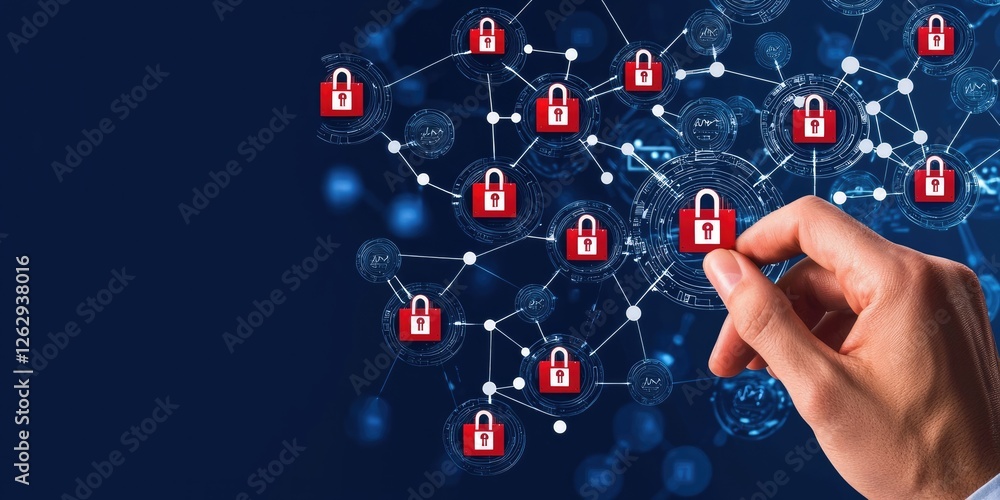 Fototapete safe data retrieval illustrated by a hand accessing a cloud interface, digitally secured with graphi