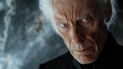 Mysterious character gazes intensely in a dimly lit room filled with shadows and intrigue. Generative AI