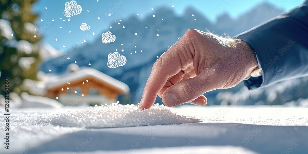 Poster close-up of a hand using a digital signature tablet with floating cloud storage icons, emphasizing d