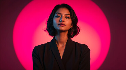 The Power of Magenta: A Studio Portrait of an Indian Woman generative ai