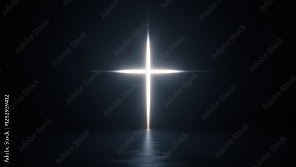 Poster a striking illustration of a cross shining against a dark background with subtle rays emanating from