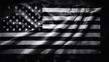monochrome american flag with fabric texture, abstract usa symbol, black and white patriotic background for design