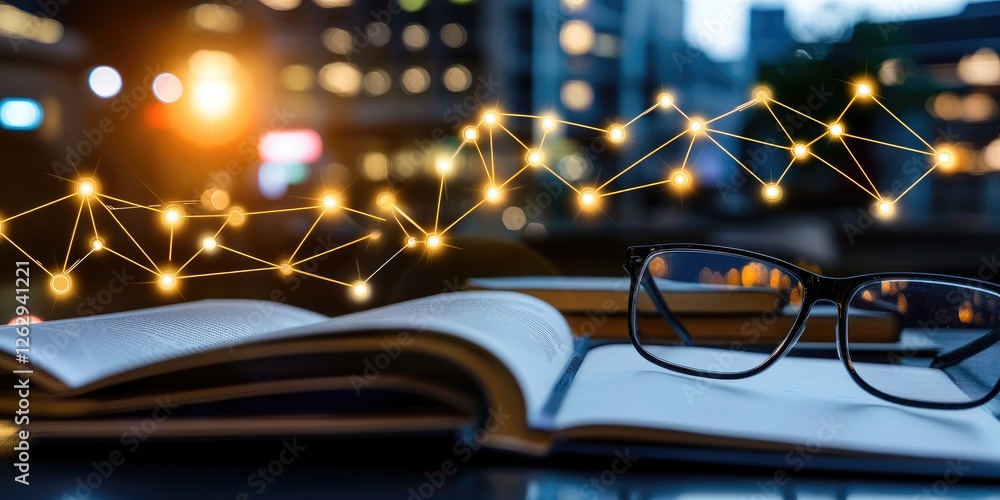 Poster visual representation of data provenance in blockchain, featuring interconnected nodes and an academ