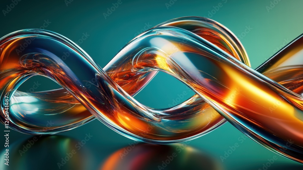 Poster abstract iridescent holographic curved lines on a deep emerald background. modern 3d rendering illus