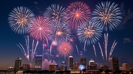 Fototapeta premium Happy 4th of July - Independence Day. American flag and fireworks of Memorial Day or 4th of July.