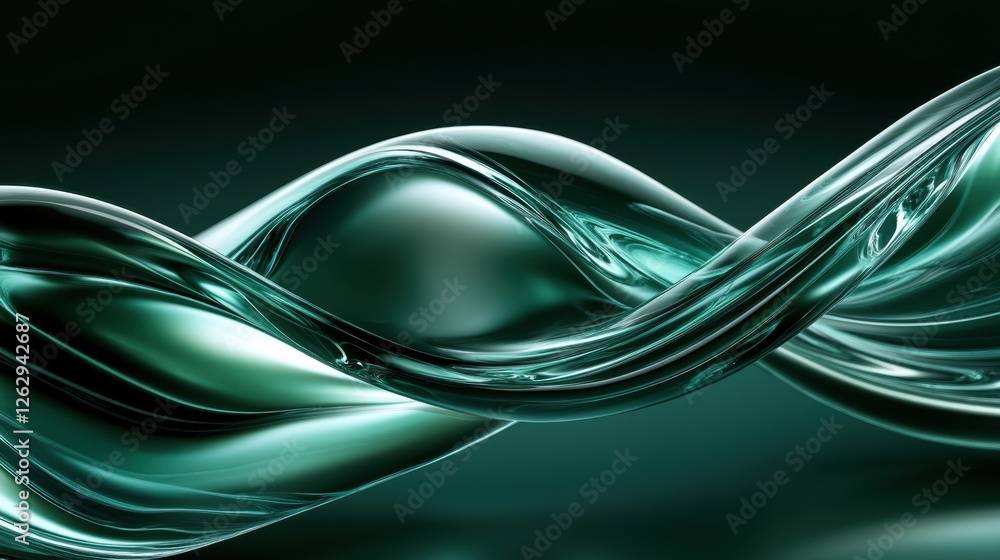 Poster abstract iridescent holographic curved lines on a deep emerald background. modern 3d rendering illus