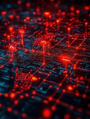 A vibrant, digital landscape featuring illuminated nodes and connections, representing data flow and technology.