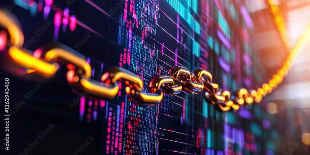 Poster futuristic blockchain network visualization with ai elements, automated processes seamlessly integra