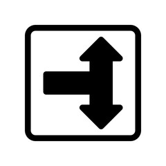 Direction Icon with Arrows Pointing Up, Down, and Right for Signs or Maps