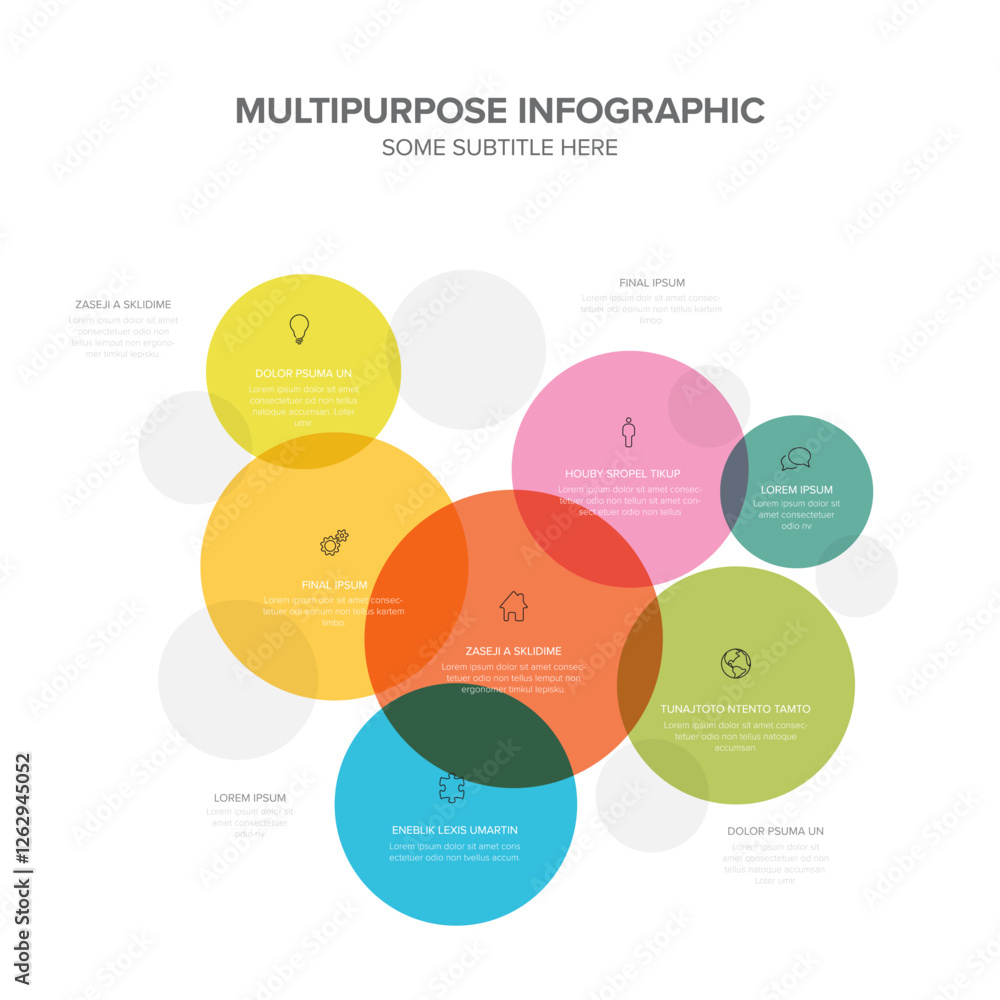 Poster this infographic features colorful overlapping circles, each containing text and icons. the circles 