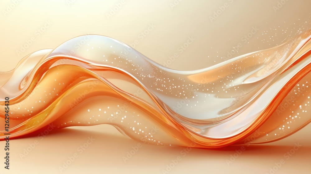 Poster abstract iridescent holographic curved lines on a warm beige background. modern 3d rendering illustr