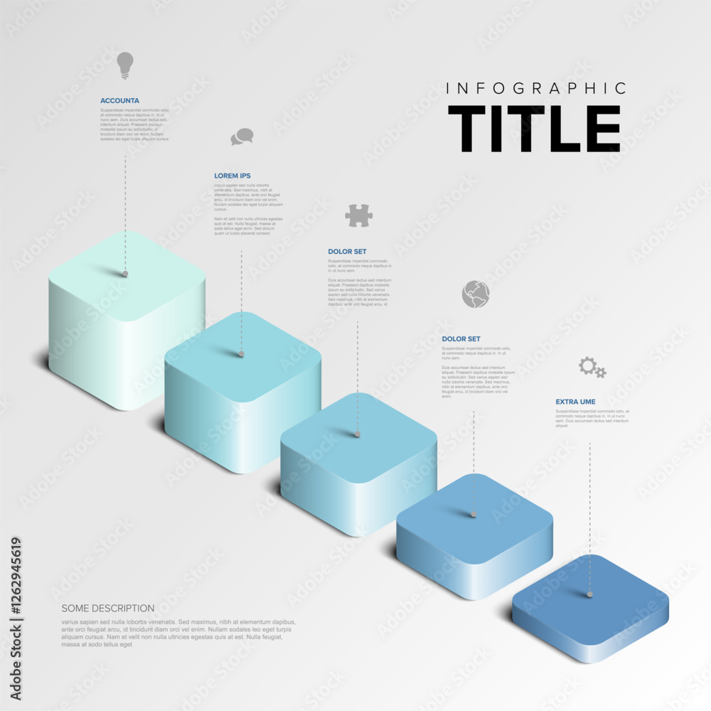Poster 3d business infographic features gradient cubes with text, icons, and lines. the layout highlights s