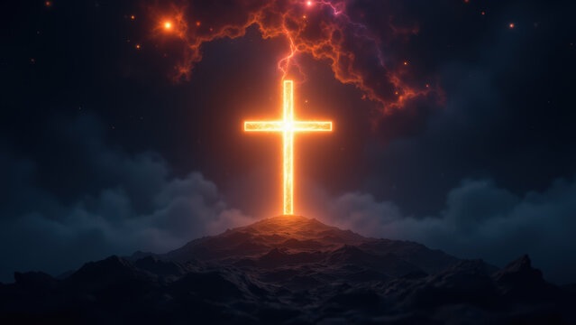 A dramatic digital artwork depicting a cross shining amidst dark clouds above an ominous landscape, symbolizing faith in challenging times.