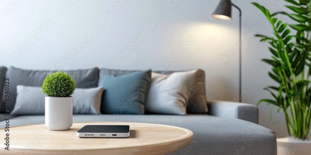 Fototapete visual representation of device connectivity in smart homes powered by blockchain and iot, minimalis