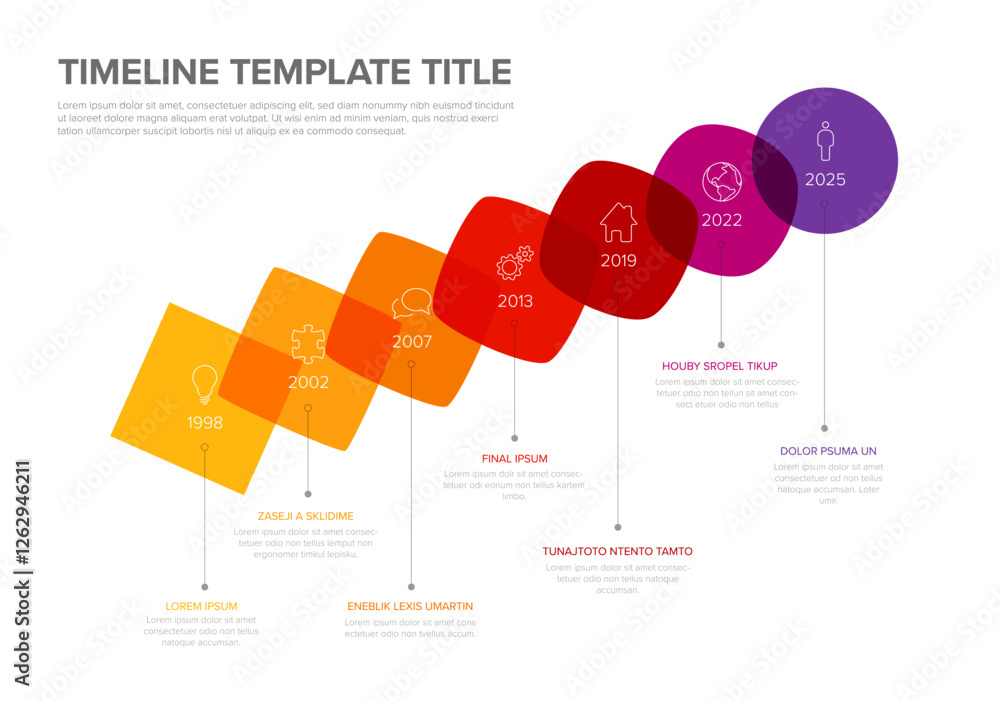 Poster a vibrant timeline template displays company key milestones using colorful transformation of yellow 