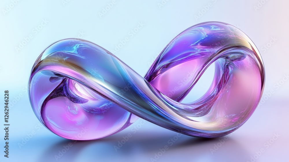 Poster abstract iridescent holographic curved lines on a icy cyan background. modern 3d rendering illustrat