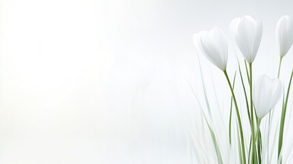 White Crocus Blossoms Background with Copy Space Floral Wedding Background Macro shot of fragile spring wedding sympathy flowers