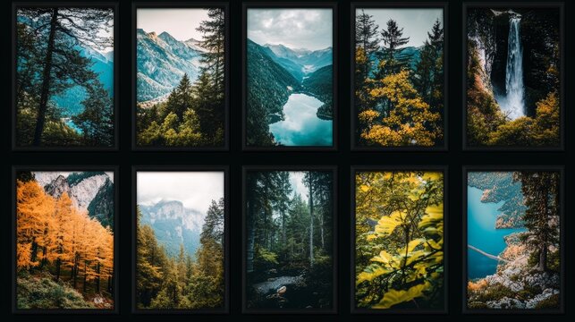 Vector mood board of seven frames. Black photo collage templates.