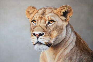 Obraz premium A majestic lioness, her amber eyes piercing, gazes intensely, showcasing her powerful and regal nature.