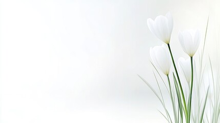 White Crocus Blossoms Background with Copy Space Floral Wedding Background Macro shot of fragile spring wedding sympathy flowers