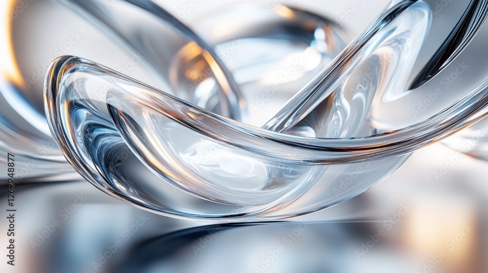 Aufkleber abstract iridescent holographic curved lines on a platinum white background. modern 3d rendering ill