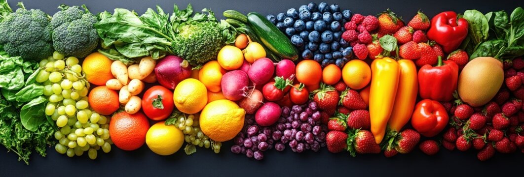 Fresh Organic Fruits and Vegetables Assortment in Rainbow Colors