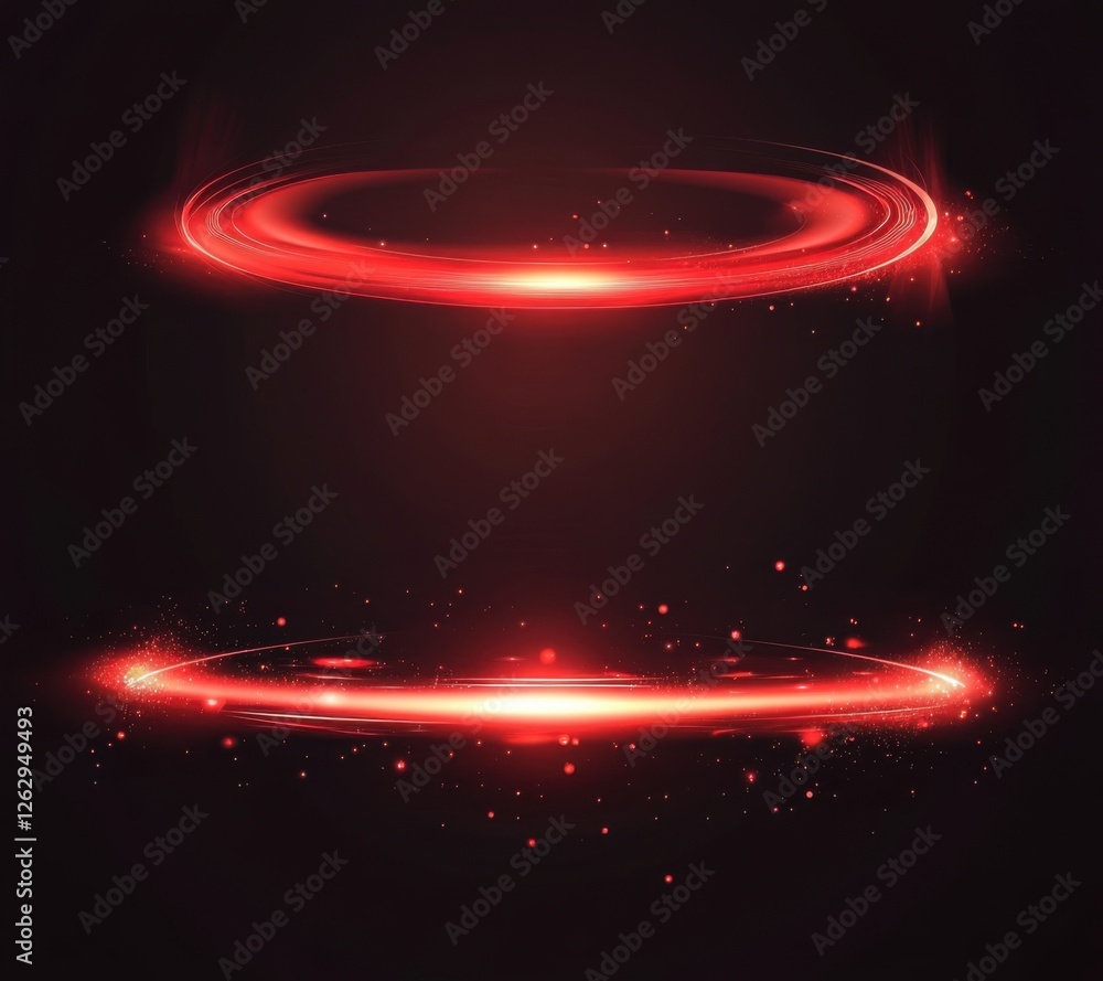 Aufkleber red glowing light effect with lens flare and ring circle on a black background, vector illustration 