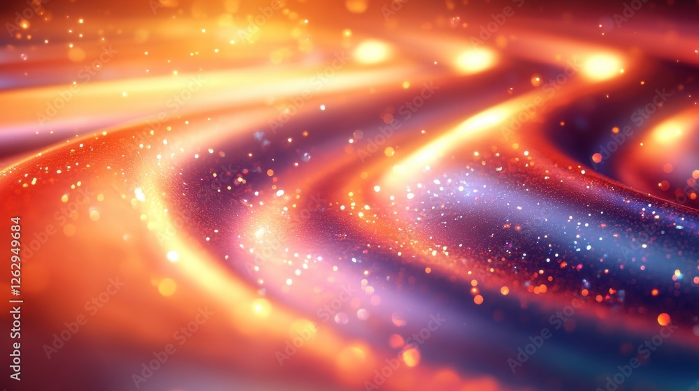 Poster abstract iridescent holographic curved lines on a sunset orange background. modern 3d rendering illu