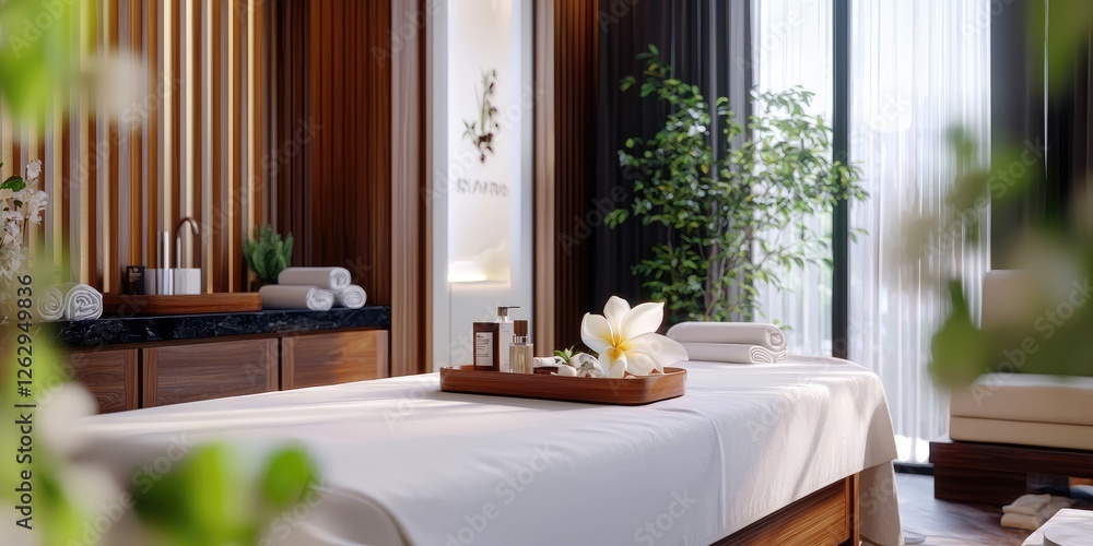 Poster line connection luxurious spa relaxation vibes inviting massage tables peaceful decor aromatherapy e