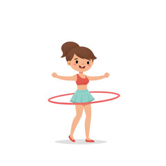 Girl Playing with Hula Hoop Cartoon