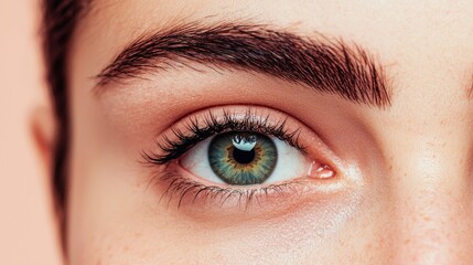 Fototapeta premium Elegantly Groomed Eyebrows Framing Mesmerizing Green Blue Eyes