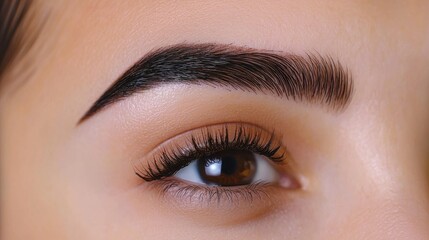 Fototapeta premium Feathered Eyebrows Groomed to Perfection with Blending Makeup on Female Face