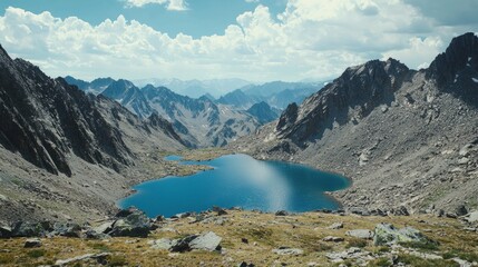 Serene Mountain Lake Surrounded by Majestic Rocky Peaks