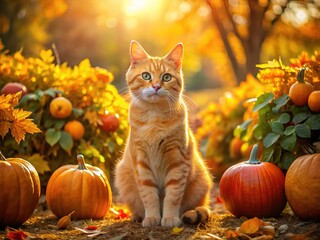 Pumpkin patch twilight, a feline friend observes.